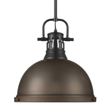 Golden 3604-L BLK-RBZ - Yep by Golden Lighting Duncan 1-light 14in Rod Hung Pendant in Matte Black and Rubbed Bronze shade